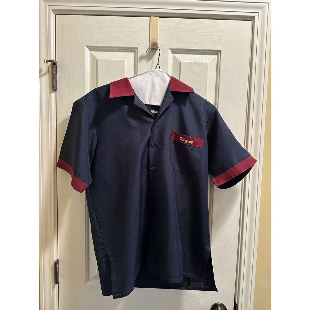 Vintage 80s Single Stitched‎ Bowling Shirt Embroidered With patches See Descrp